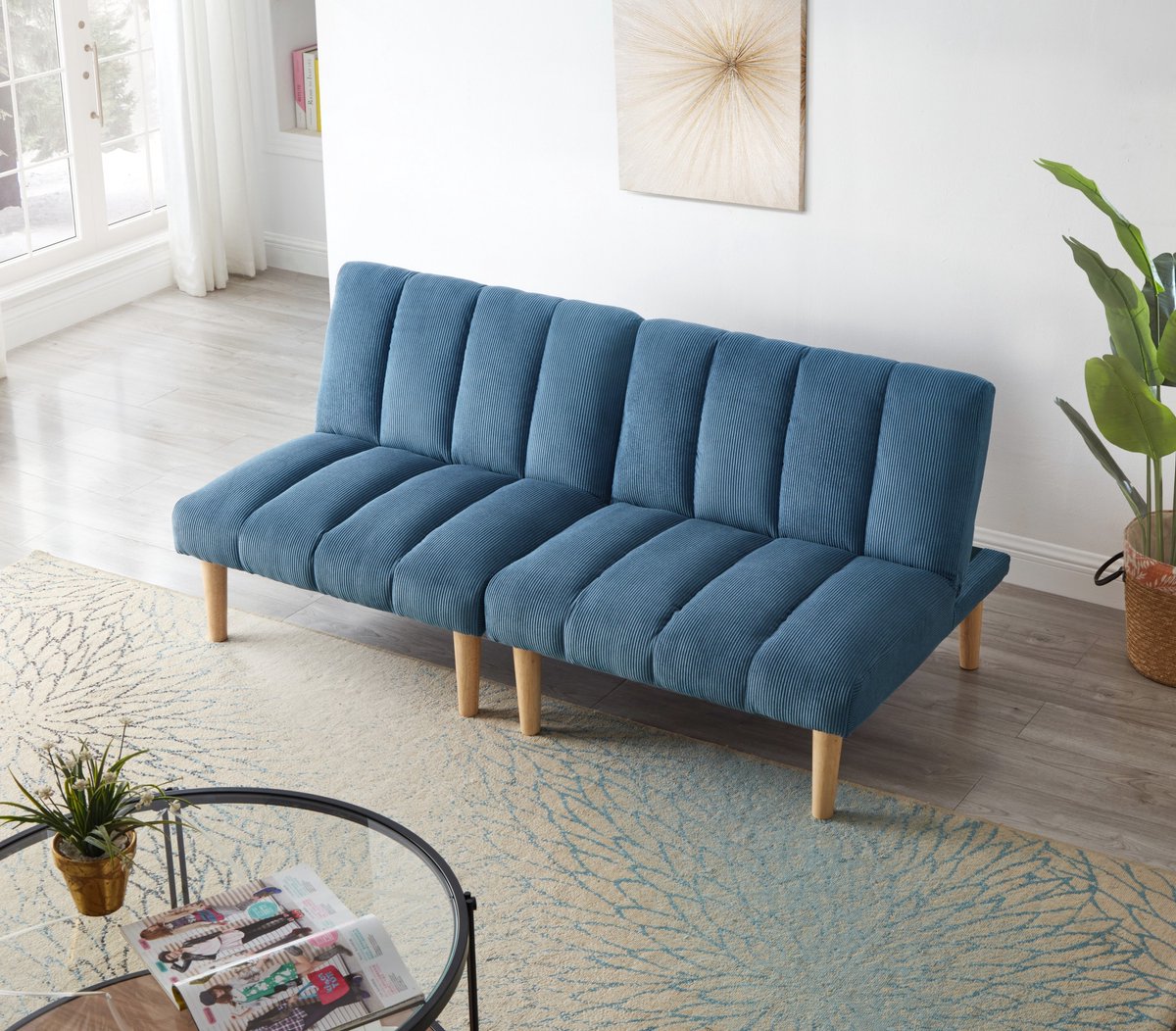 Sweiko Tweezitsbank - Slaapbank - Verstelbare rugleuning - Corduroy - Blauw