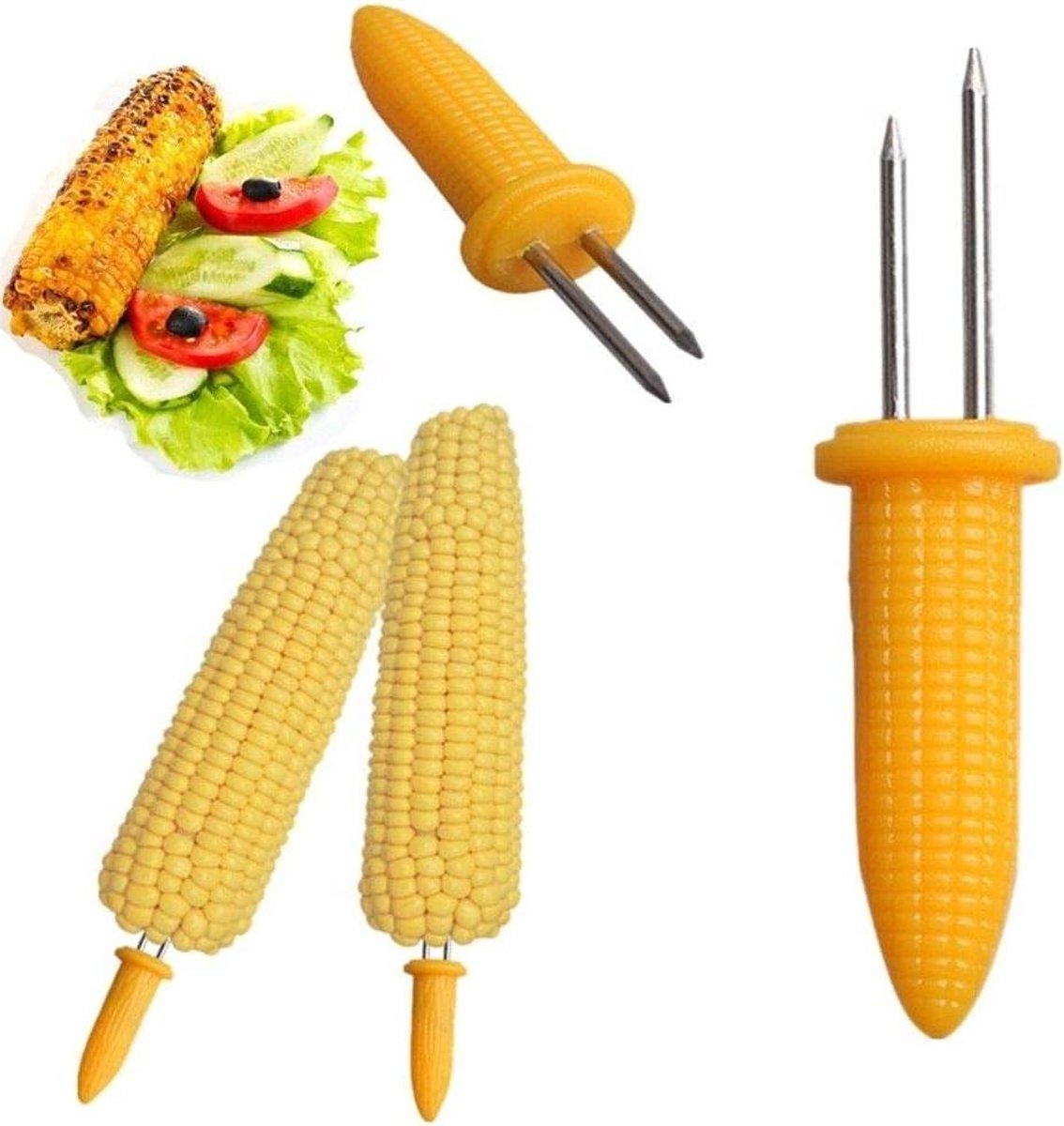 Maïs Houders - BBQ Spiesen - Barbecue Gemak - Roestvrij Staal - 12 Stuks - Geel