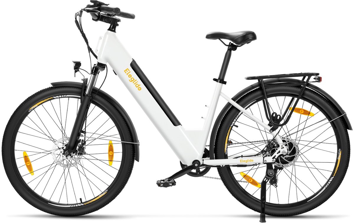 Eleglide T1 Step-Thru – Elektrische trekkingfiets met 27,5"CST-banden,36V 13Ah accu(incl. extra),250W borstelloze motor,25km/h, Shimano7versnellingen,max 100 km bereik,IPX4 waterdicht,120kg belasting en dubbele schijfremmen.Kleur:Wit--gratis spatbord - afbeelding 3