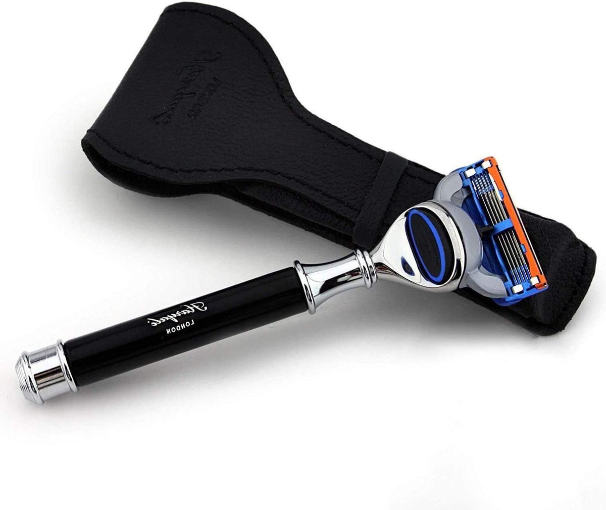 Scheermes met Beschermhoes - Scheerapparaat Leer - Dagelijks Scheren - 5-Kanten Cartridge - 15 cm - Zwart