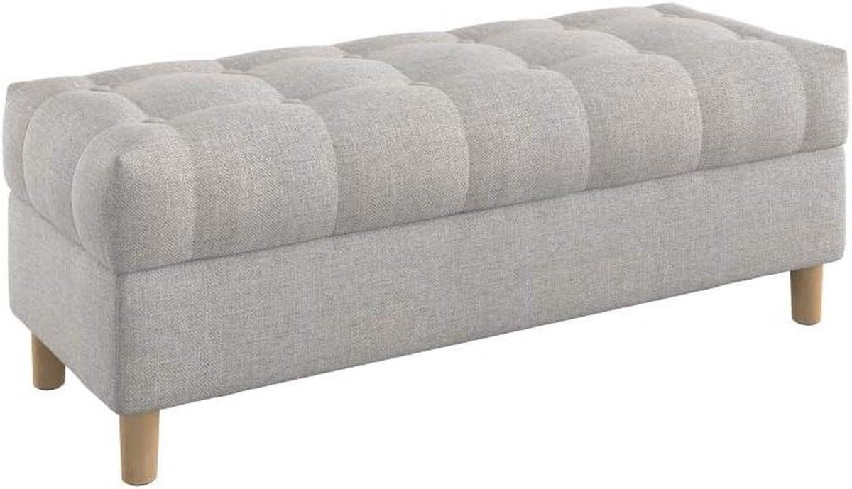 Opbergbank Gestoffeerd - Voetenbank Poef - Extra Zitplaats - Knooptufting Design - 120 cm Breed - Naturel Beige
