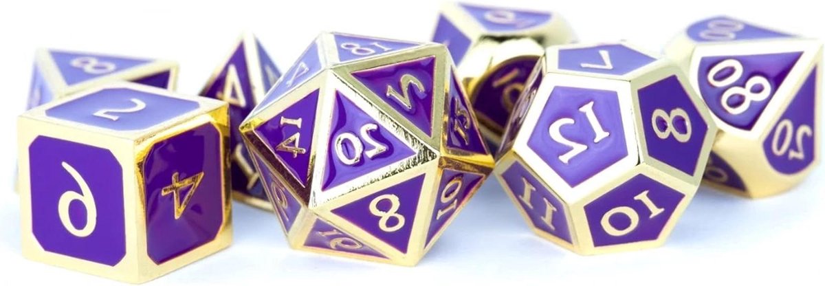 Metalen Dobbelstenen Set - RPG Dobbelstenen Poly - Tafelspellen Spelen - Massief Metaal Gewicht - 16mm - Goud Paars