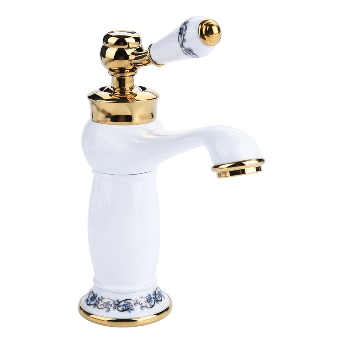 Allecto - Ceramica Antique Brass Faucet - Vintage Keukenkraan - Wit - Porselein met Bloemm