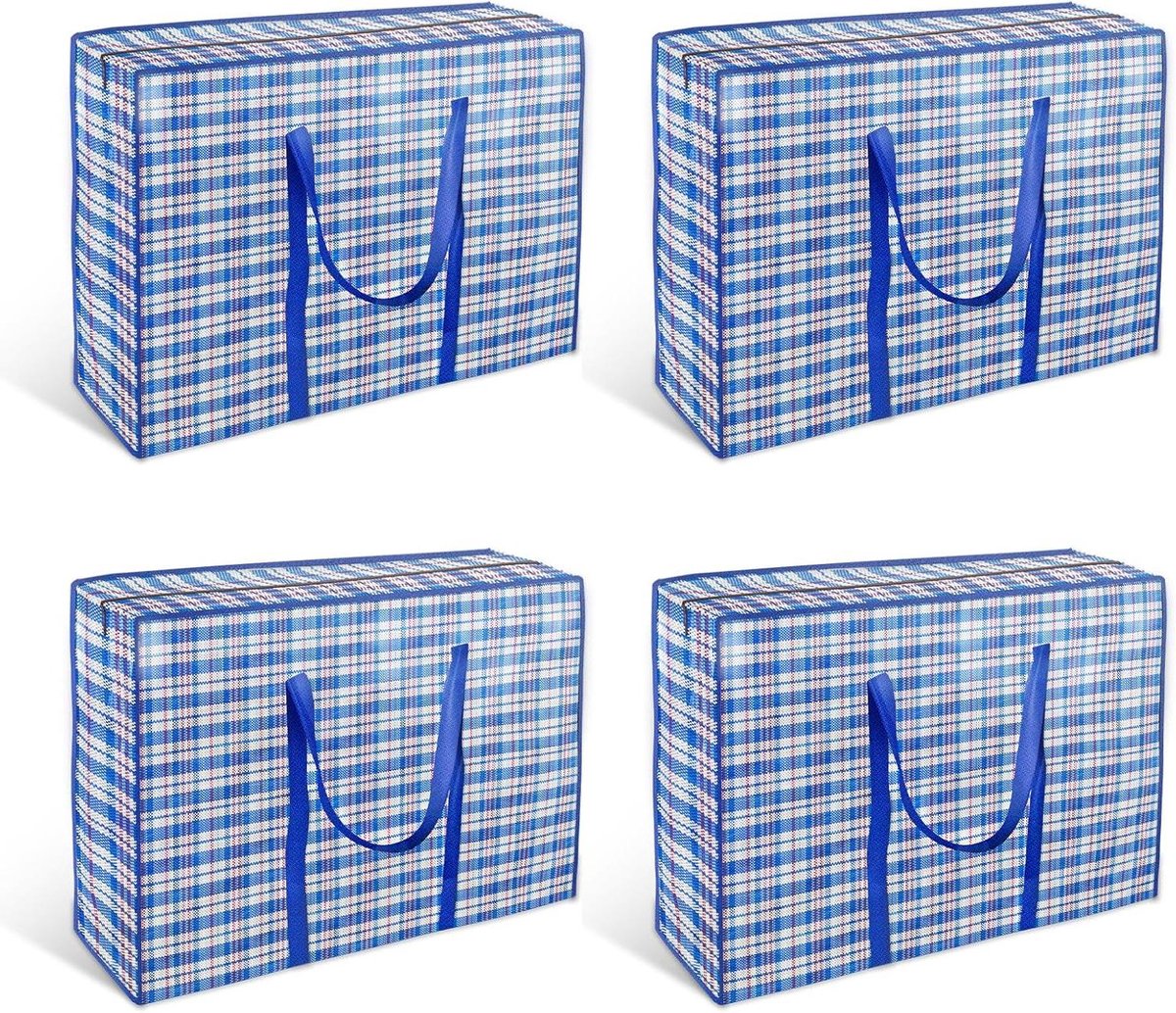 Verhuiszakken Extra Groot - Opbergzakken Kleding - Spullen Verhuizen - Versterkte Handgrepen - 80 x 60 x 22 cm - Blauw