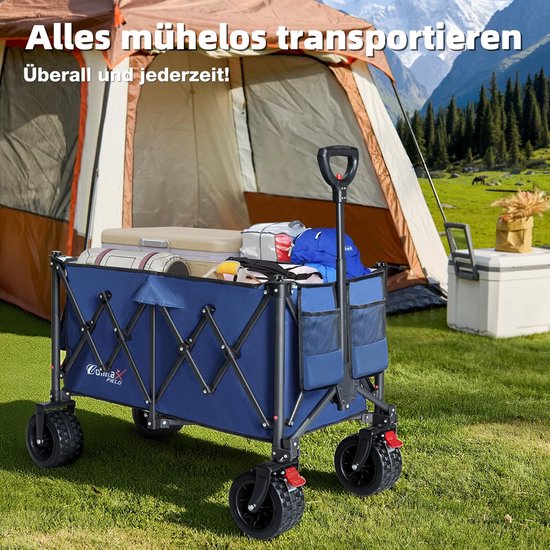 Bolderkar Opvouwbaar - Strandwagen Handkar - Buitenshuis Transport - Met Remmen - 200 Liter - Blauw van Bolderkar Opvouwbaar — afbeelding 3