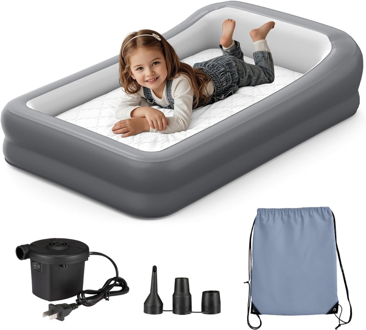 YOR® Vliegtuigbedje - Reiskussen Waterdicht – Babybedje - Voetensteun Draagbaar – Vliegtuigbedjes - Wit/Grijs - 160cm x 100cm x 30cm