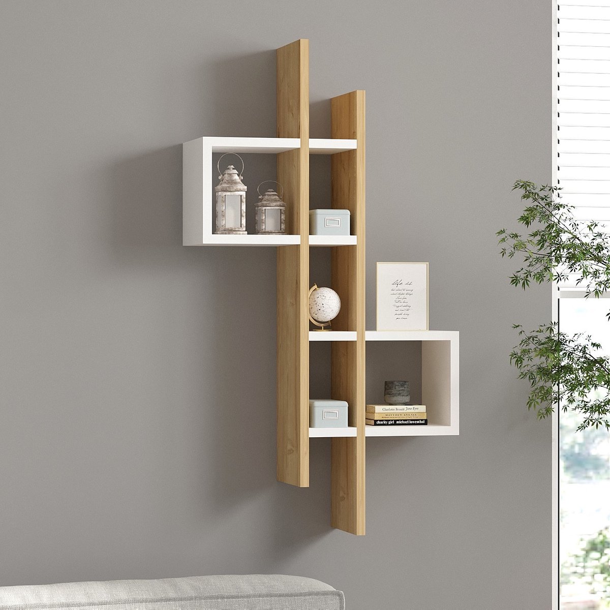 Skye Decor , Wandplank, Emse - Sapphire Oak, White, Gemelamineerde spaanplaat, Saffier eiken & Wit, 53,8 x 19,6 x 108 cm Saffier eikenhout