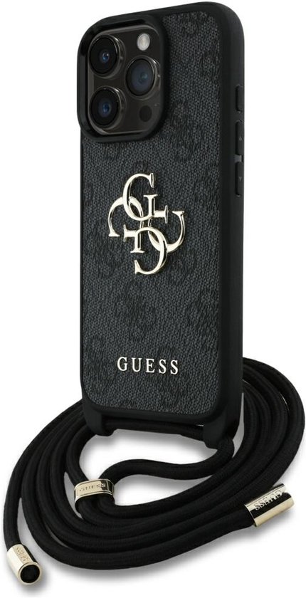 iPhone 16 Pro Max etui Guess 4G zwart kunstleer crossbody hoes stevige bescherming luxe design