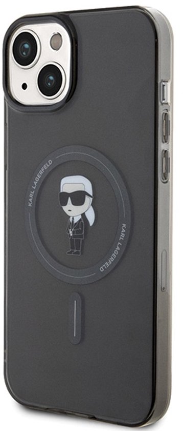 Coque rigide iPhone 15 Plus Karl Lagerfeld – Monogram Ikonik – Zwart
