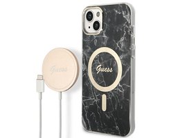 Guess Marble Serie - iPhone 14 Plus Hoesje - MagSafe - Zwart - Marble Effect