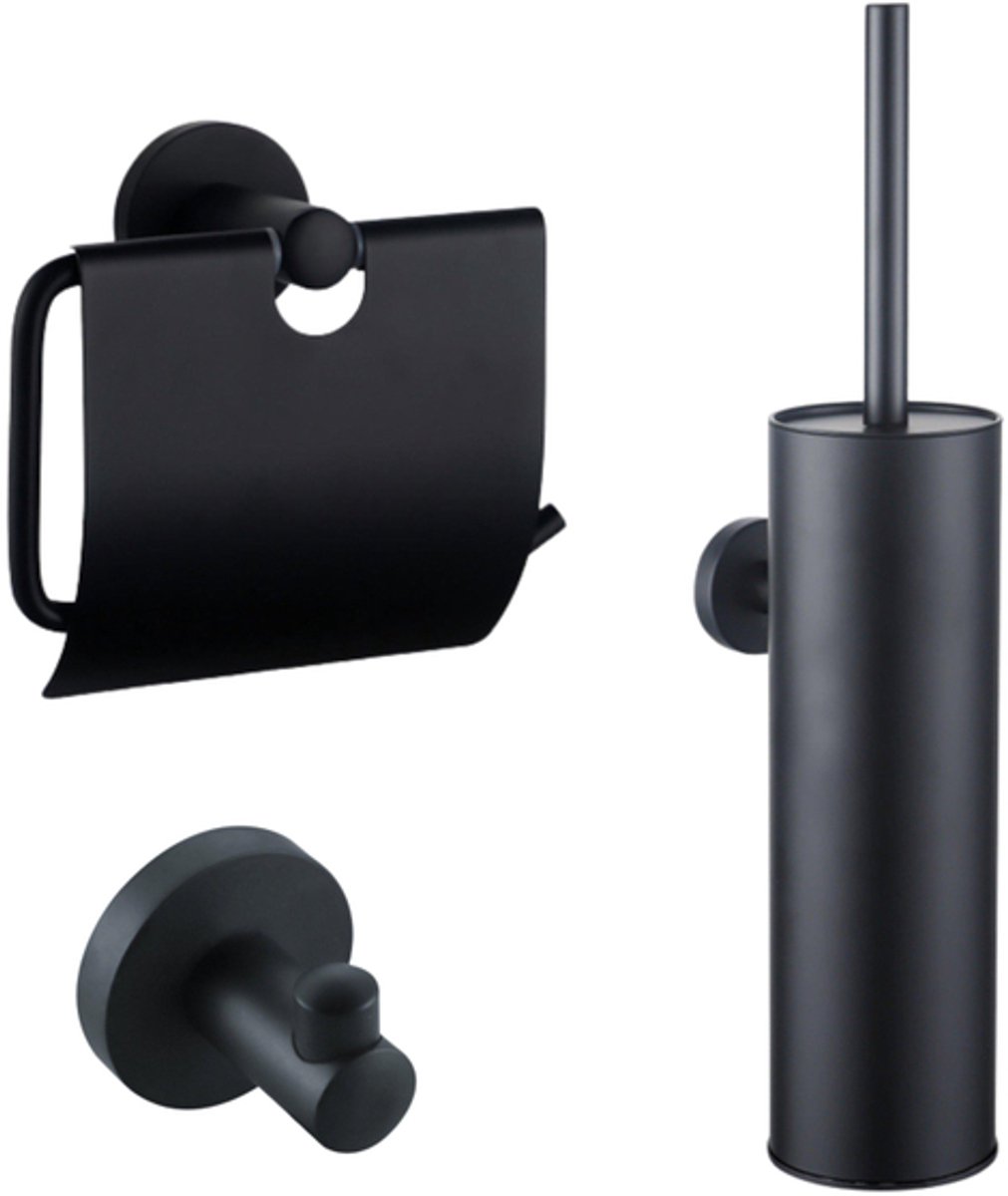 FugaFlow Eccelente Acces Toiletset - toiletborstelhouder - gesloten - handdoekhaak - toiletrolhouder - met klep - mat zwart