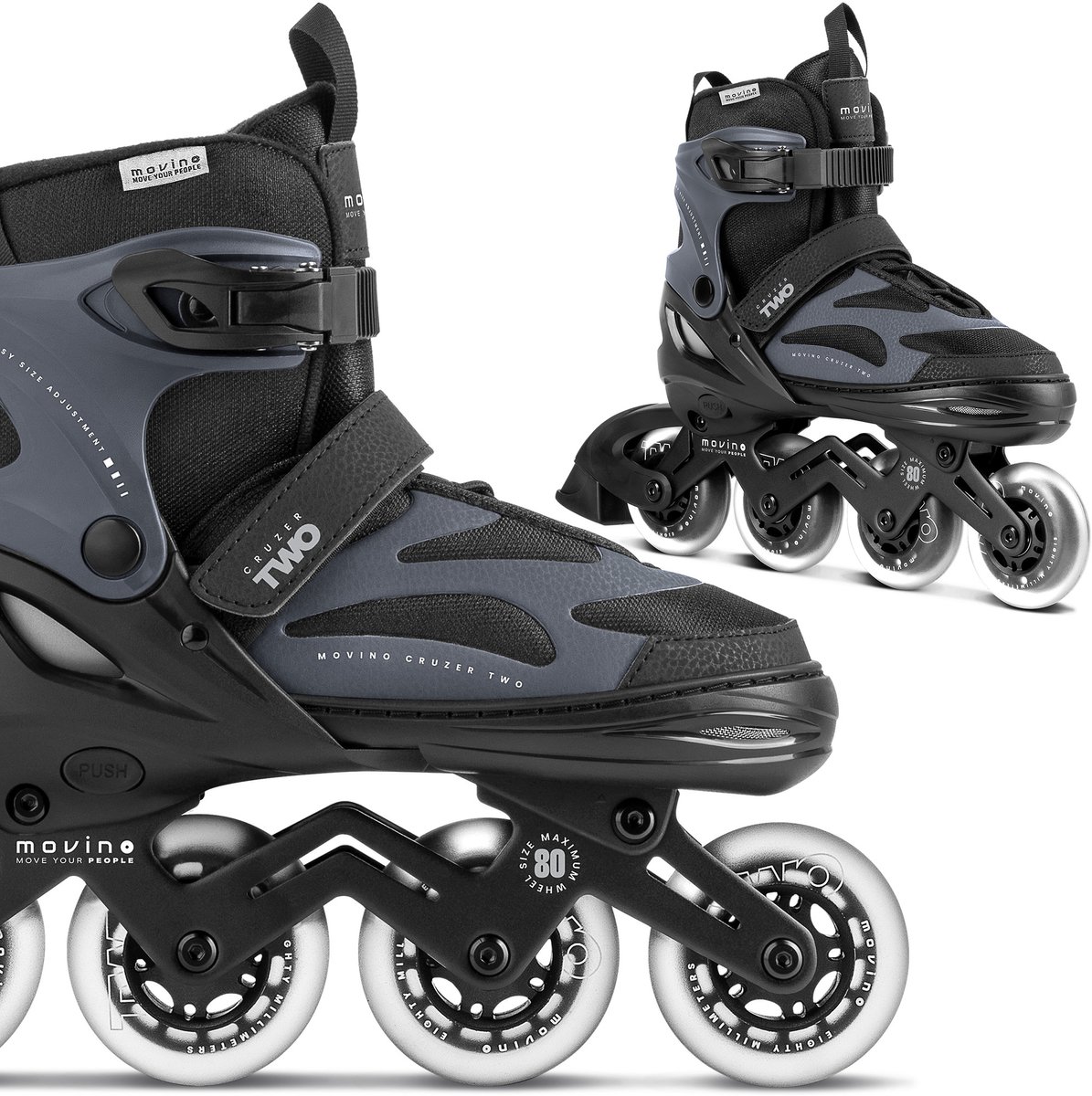 Movino Cruzer Two Inline Skates Skeelers Lagers ABEC-7 Draagkracht tot 100 kg Verstelbare Zwart