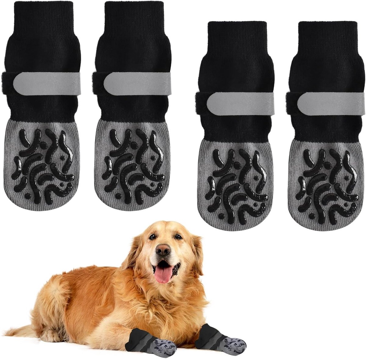 Antislip Hondensokken - 2 Paar Dubbelzijdige Ademende Sokken met Verstelbare Klittenbandsluiting voor Pootbescherming van Kleine en Middelgrote Honden
