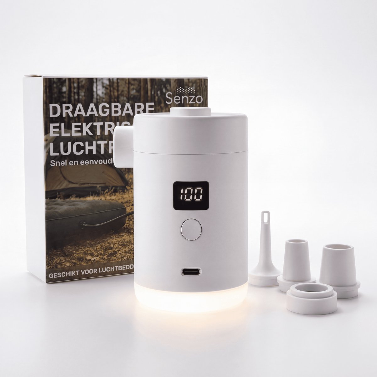 Senzo Elektrische Pomp - Luchtbed Pomp - Luchtpomp - Zwembad - 4000 mAh - 280 L/M - Met Lamp