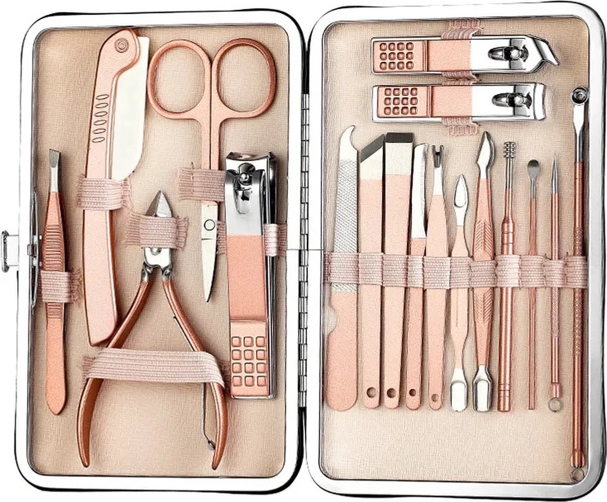 Scoby - Manicureset - Nagelverzorging - Verzorgingskit - Manicure Set - Reisetui - 18-delig - Bruin
