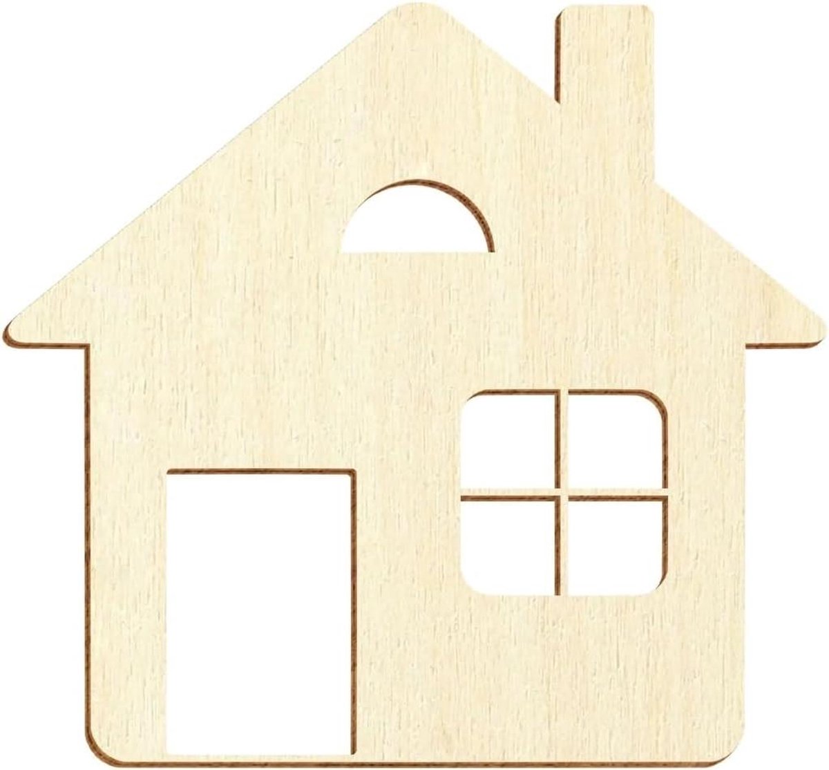 Houten Huis Figuur - Decoratie Huisje Knutselhout - Huis Versieren - Gelaserd Populierenhout - 35 cm Hoog - Natuurlijk Hout