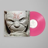 Roze vinylplaat met hoes waarop een stenen waterspuwer met rode tekst. De plaat heeft een wit label met groene tekst.