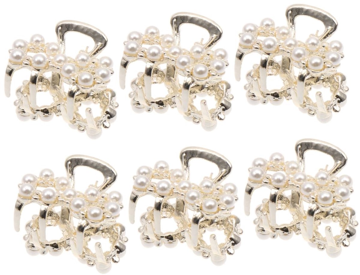 Allecto - Kralen Haaraccessoires - Mini Kaakklemmen - Witte Haarspelden - Perfect voor Dames - 6 Stuks - Delicaat Cadeau voor Meisjes