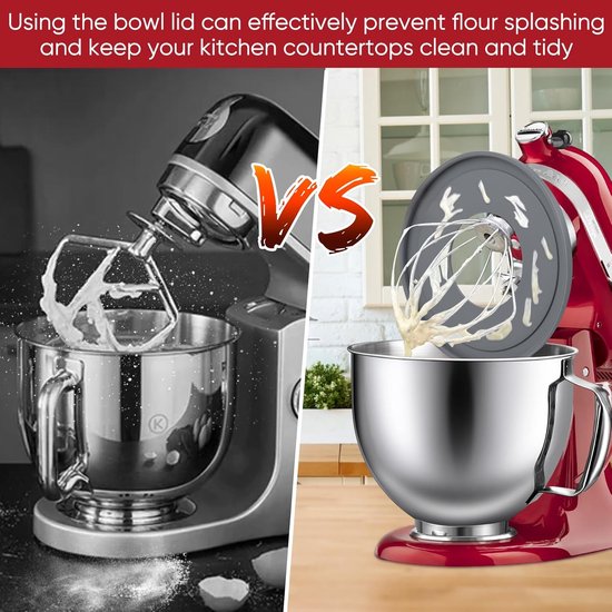 Mengkom met Deksel - Mixer Kom - Bakken en Mixen - Food Grade Roestvrij Staal - 5 Quarts - Zilver — afbeelding 3