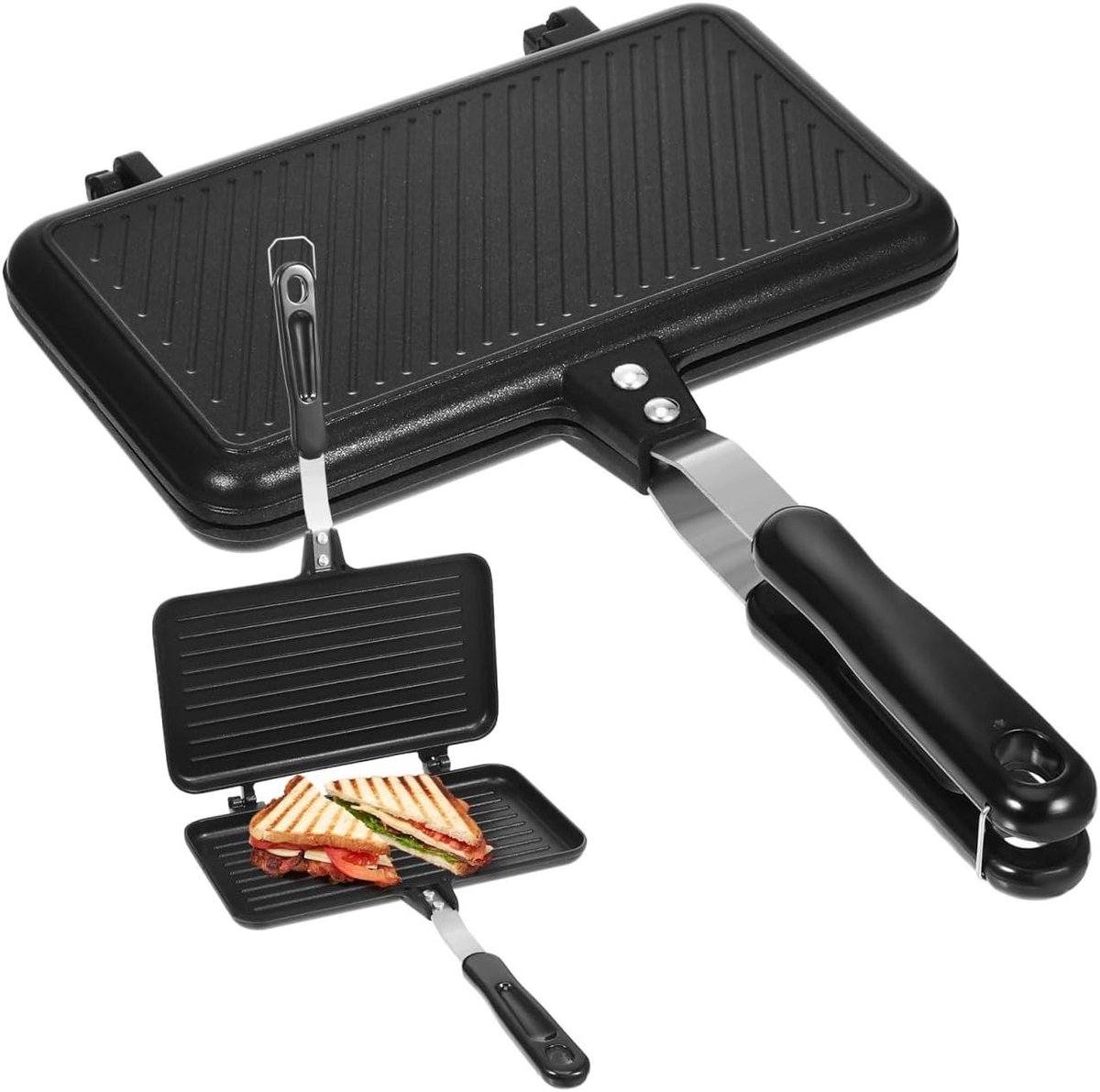 Sandwichmaker Grill - Tosti-ijzer Ontbijtpan - Snelle Maaltijden Maken - Dubbelzijdige Braadpan - 35 x 23 cm - Grijs
