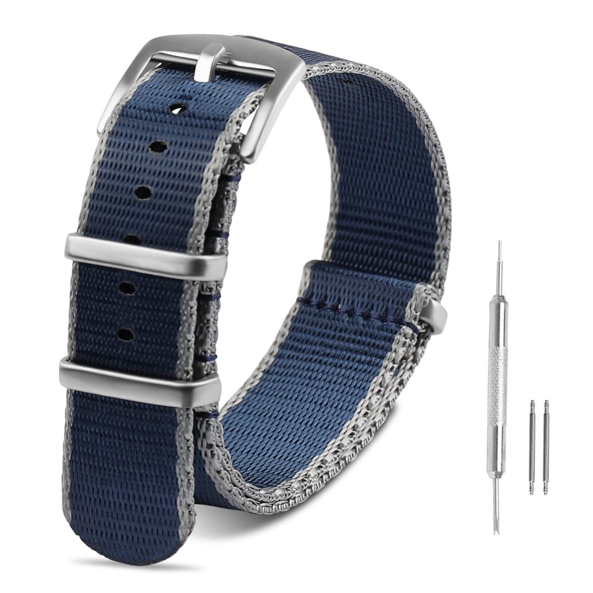 Allecto - Watch Straps - Nylon Horlogeband - Comfortabel en Ademend - Tibetans Grijs - 20 mm - Geschikt voor Mannen en Vrouwen - Premium Kwaliteit