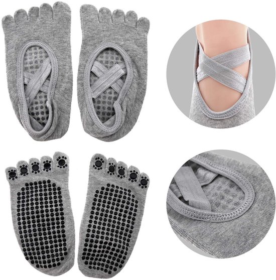 Allecto - Yoga Sokken - Antislip - 2 Pairs - Grijs/Zwart - Volledige Teen - Geschikt voor Yoga en Pilates - Ankle Lengte van allecto — afbeelding 2