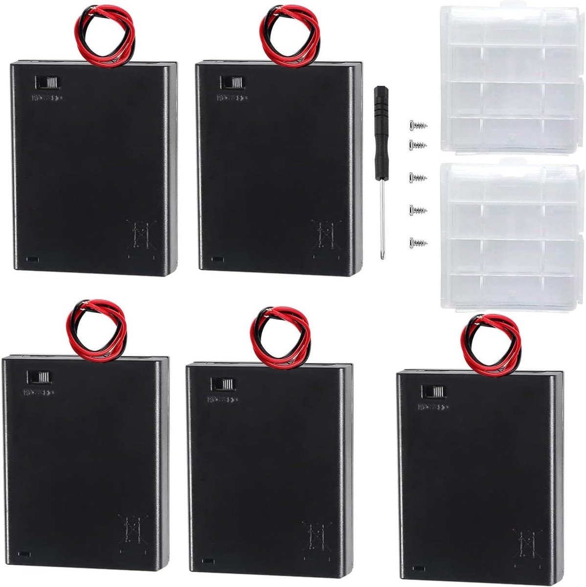 AAA Batterijhouders - Batterijvakhouder - Elektronisch Doe-het-zelf - Met Aan/Uit Schakelaar - 5 Stuks - Zwart