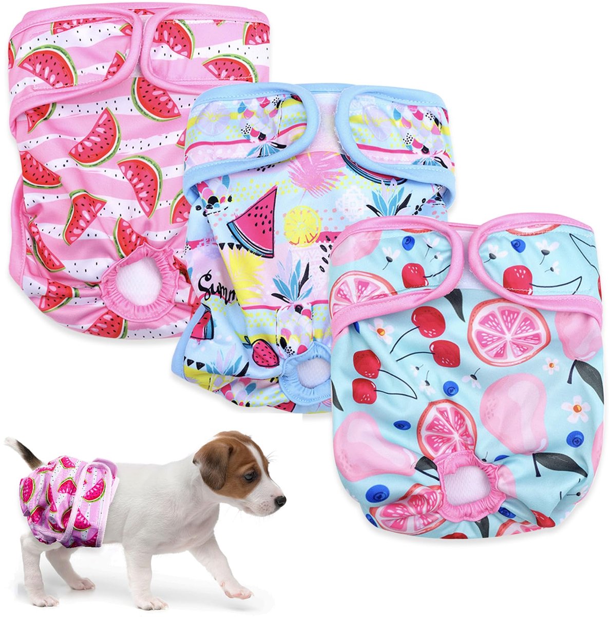 carmdering - Honden Luierbroekje - Herbruikbare Teefjes Broek - Hygiënisch Hondenondergoed - Zijdelingse Lekbescherming - Verstelbare Klittenband Sluiting - Waterdicht Nylon - Pluche Voering - Comfortabele Pasvorm - 3 Stuks