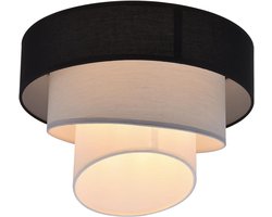 Glitzerlife - Plafonnier - Abat-jour en Tissu Moderne - Design à Trois Couches - Douille E27 - Lumière Blanche Chaude - Diffusion Douce de la Lumière - Ø 40 Cm - Blanc Gris Noir