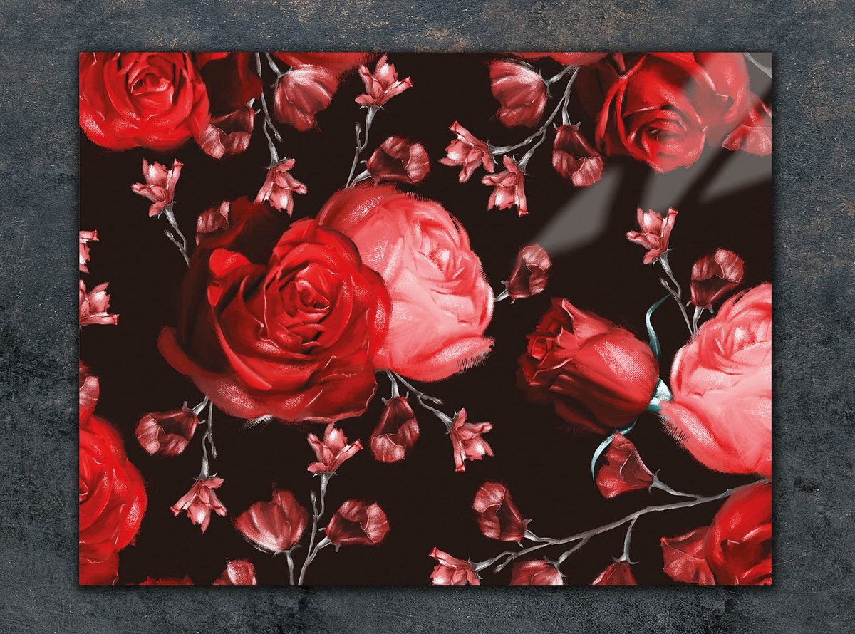 TMK ArtDeko - Snijplank - Glas - 30x22cm - Rozenmotief - Antislip