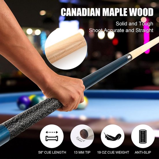 Biljart Keu - Pool Stick - Biljart Spelen - Canadees Esdoornhout - 58 Inch - Blauw — afbeelding 5