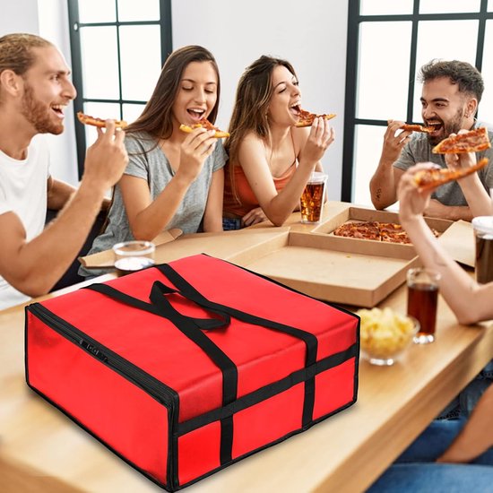 Tas-koeltas- Professionele Warmhoudtas voor 3 Pizza's van 18 Inch - Geïsoleerde Cateringtas voor Thuisbezorgd en Restaurant - Versterkte Draagcapaciteit tot 27kg - 50x50x15 cm - rood van Merkloos — afbeelding 3