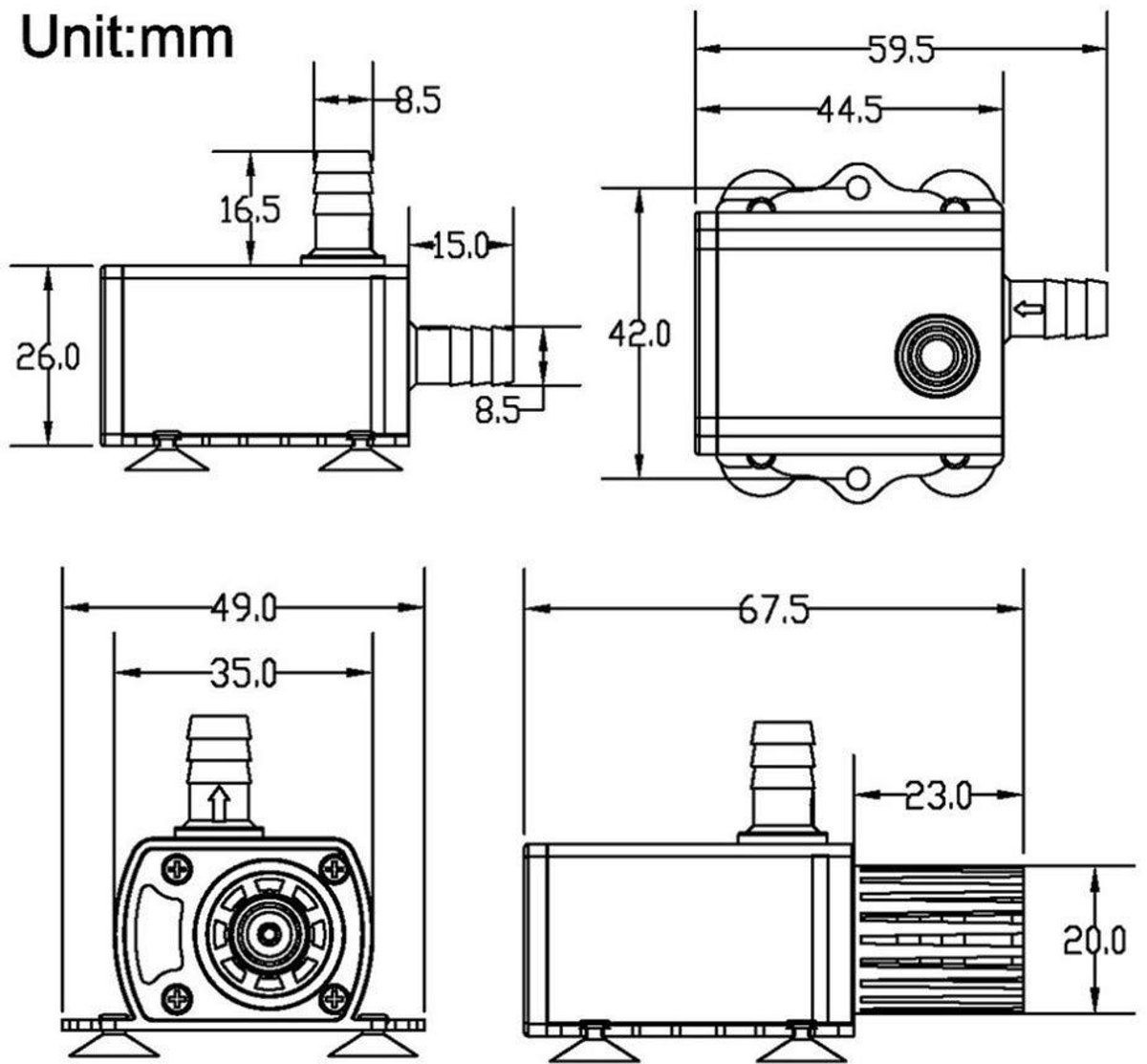 Allecto - 300L/H Dompelpomp - Ultrastille Waterpomp - Zwart - Voor Fonteinen en Dispensers - 100% Waterdicht - Ideaal voor Tuin en Auto – foto 2