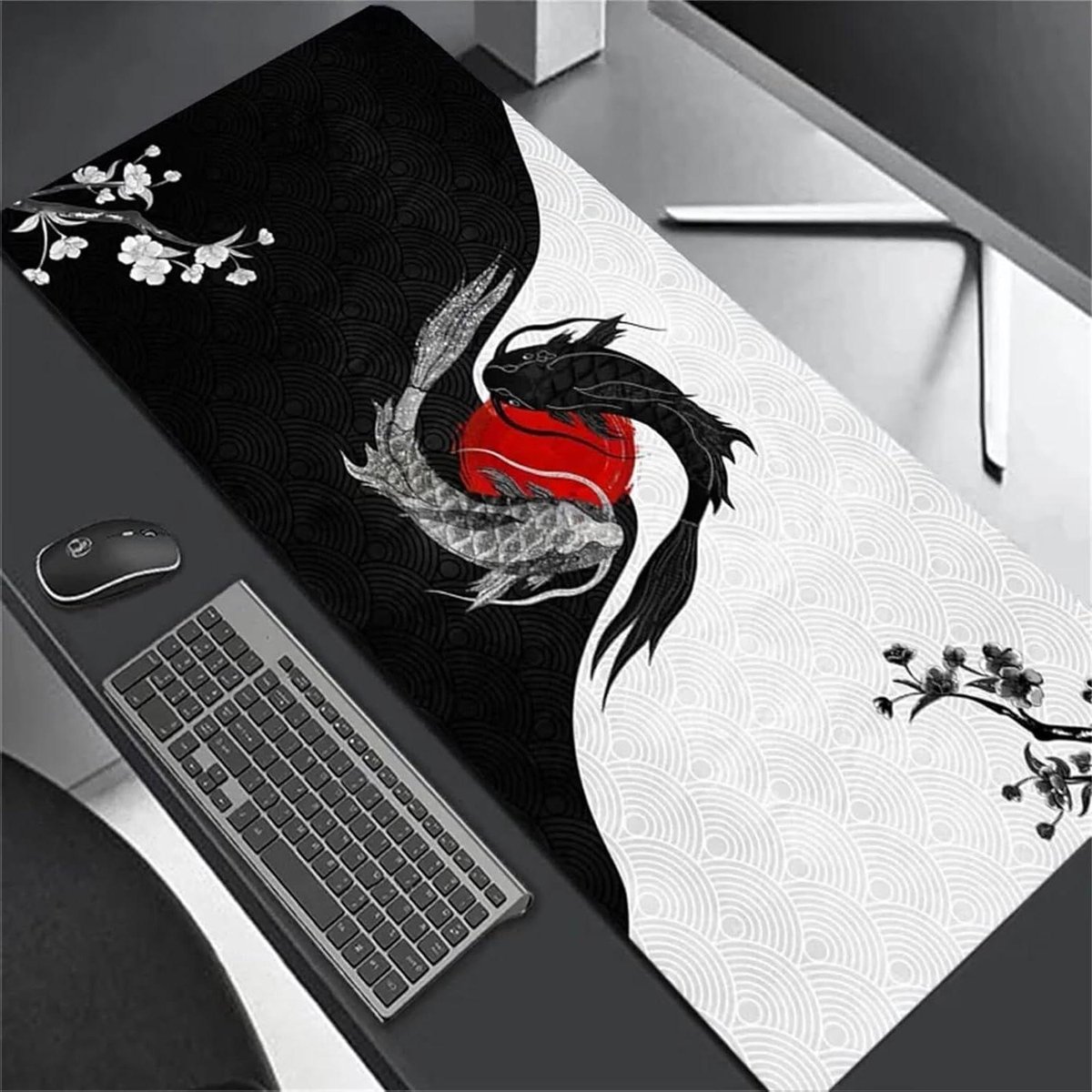 XXL Muismat - Bureauonderlegger Gamingmat - Productief Werken - Gestikte Randen - 120x60 cm - Zwart-wit
