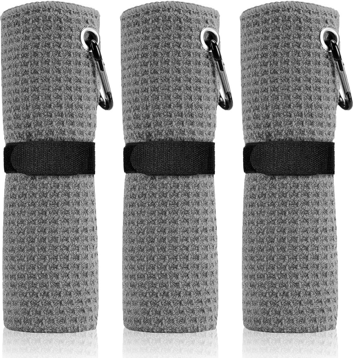 Set van 3 Microvezel Golfhanddoeken met Karabijnhaak - Golf Accessoires - Absorberend - Sneldrogend - Geurvrij - Wafelpatroon - 41 x 30 cm