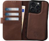 Rosso Elite Hoesje Geschikt voor Apple iPhone 16 Pro | Compatibel met MagSafe | Book Case en Back Cover | Magnetisch Uitneembaar | Echt Leer Beschermhoes met Pasjeshouder | Bruin