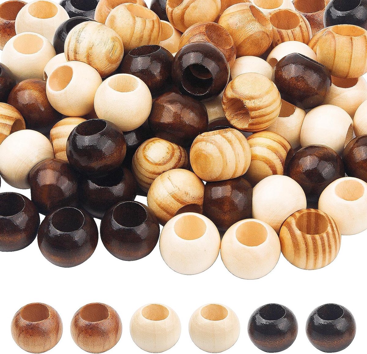 Houten Kralen 20mm - Bruine Spacer Kralen met Grote Gat - Macramé Kralen voor Sieraden en Haaraccessoires, Creatief Knutselen