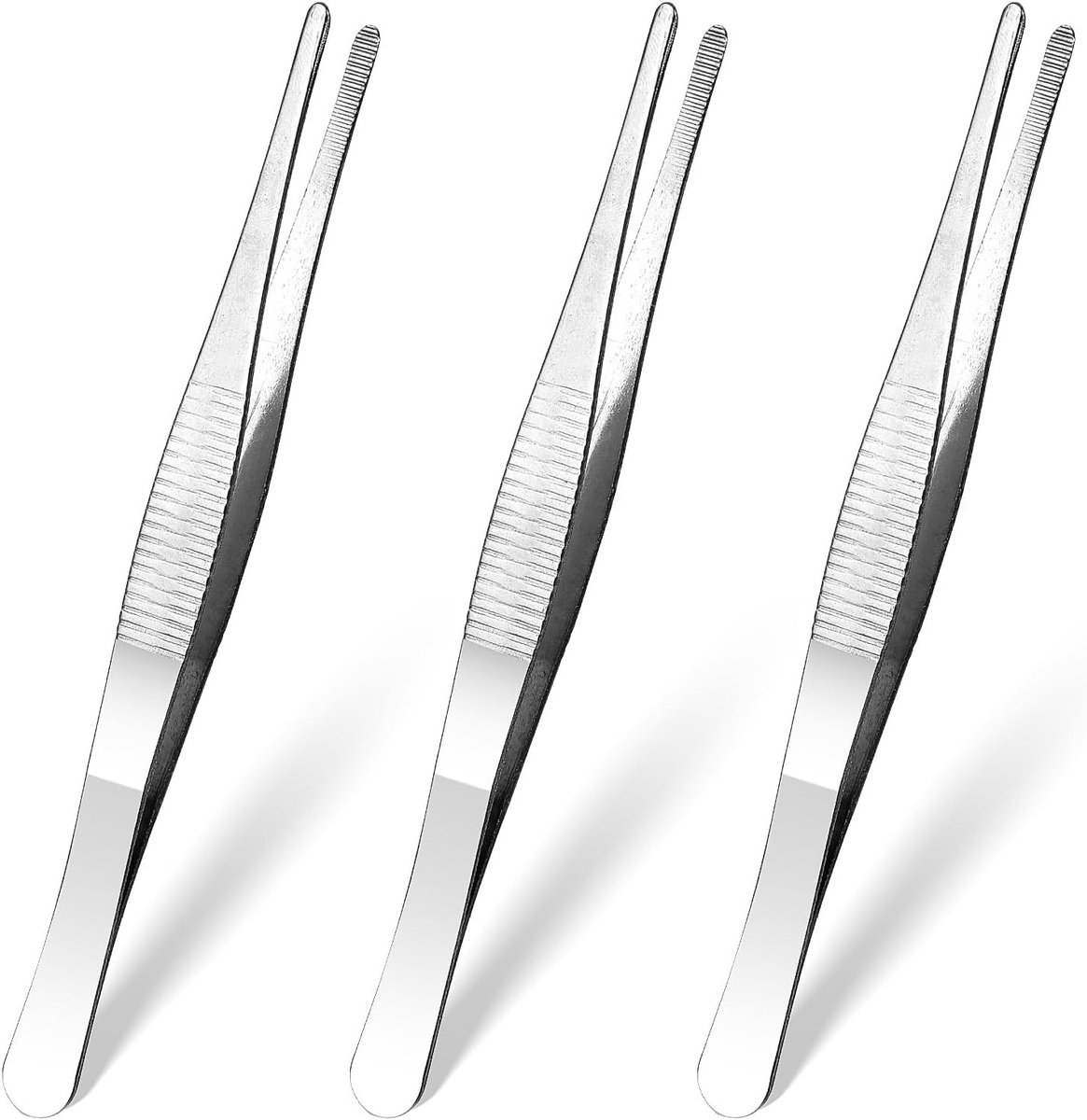 Set van 3 RVS Pincetten met Lange Blunt en Gebogen Tanden - Professionele Antislip en Bevel Pincetten voor Sieraden Maken en DIY Projecten
