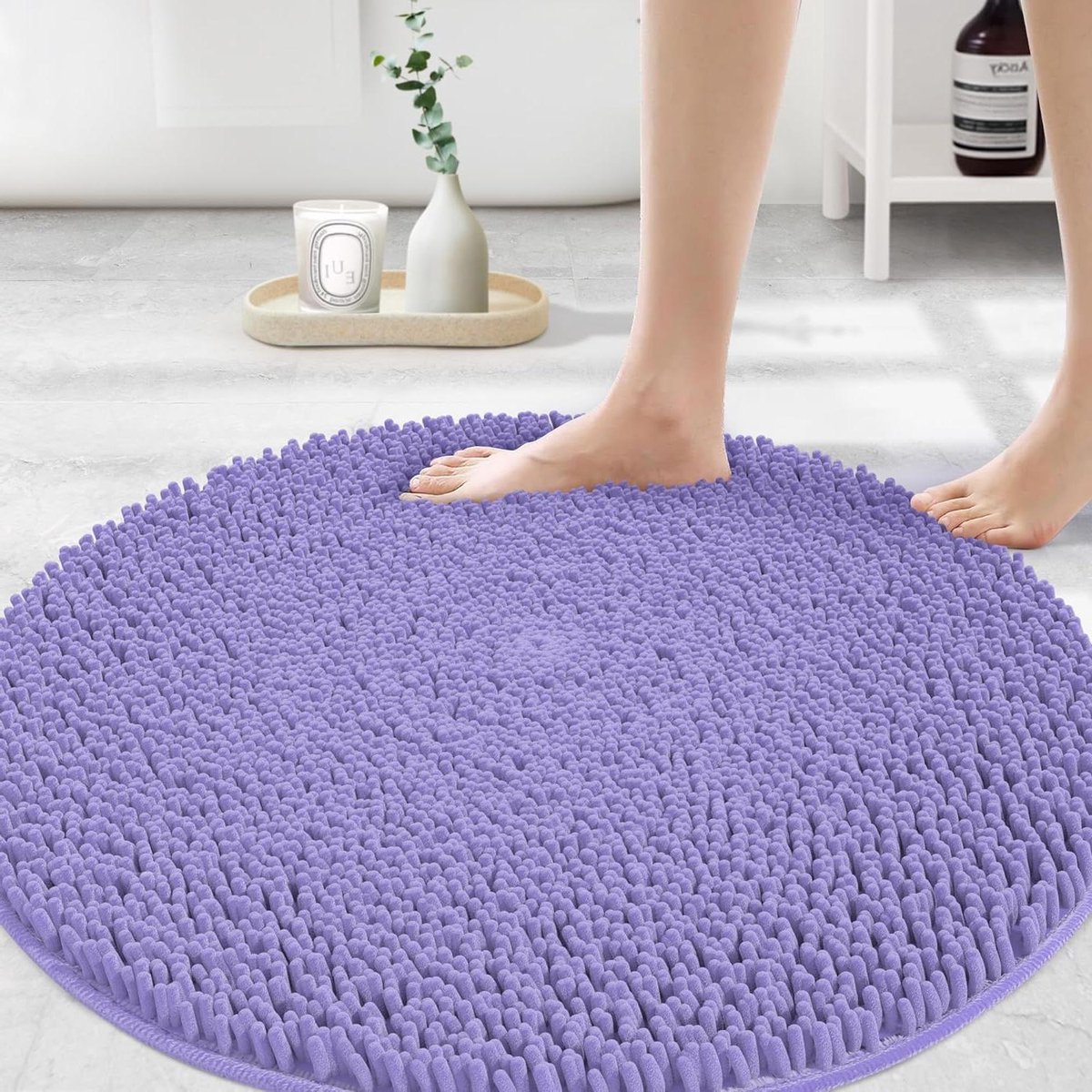 Rond Badkamertapijt - Pluche Mat - Voeten Droog Houden - Hoge Waterabsorptie - 91 x 91 cm - Lavendel