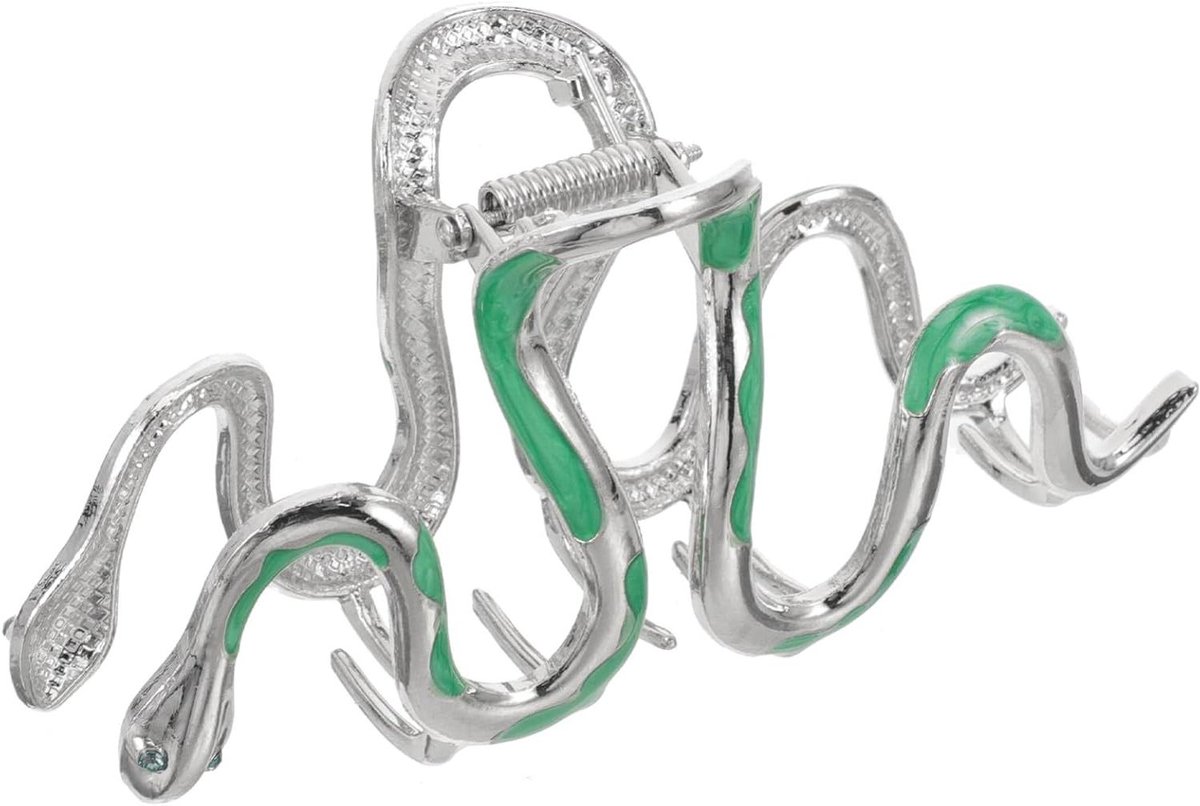 Haarspeld Slang - Haarclip Sier - Haar Decoreren - Met Strass Steentjes - 11.3 cm - Zilver Groen
