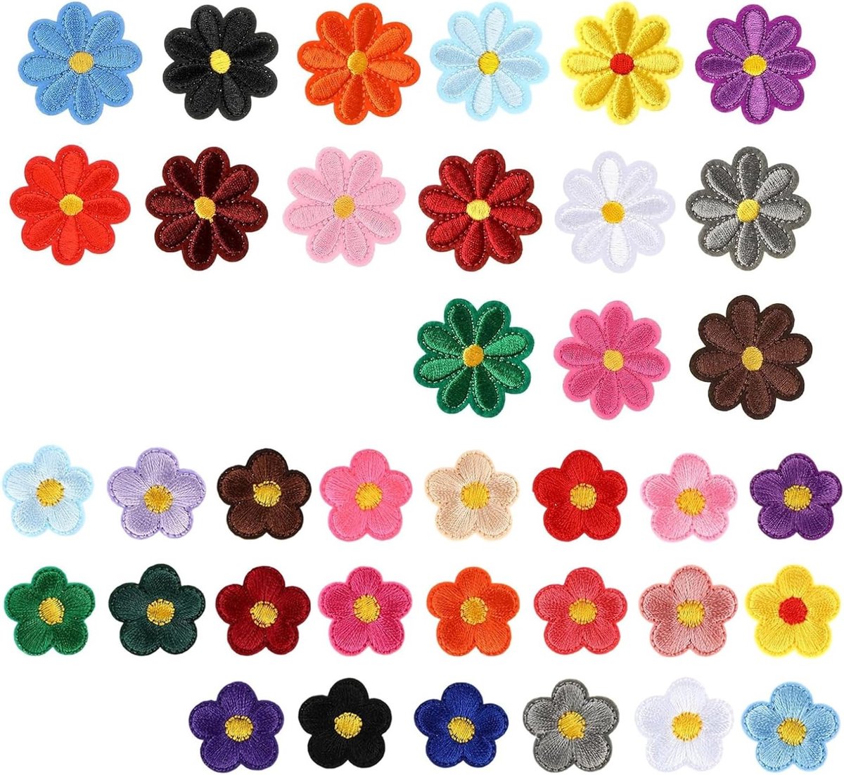 Schattige geborduurde bloemen patches in twee maten, kleurrijke zonnebloem ontwerpen, strijkpatches voor kleding en accessoires