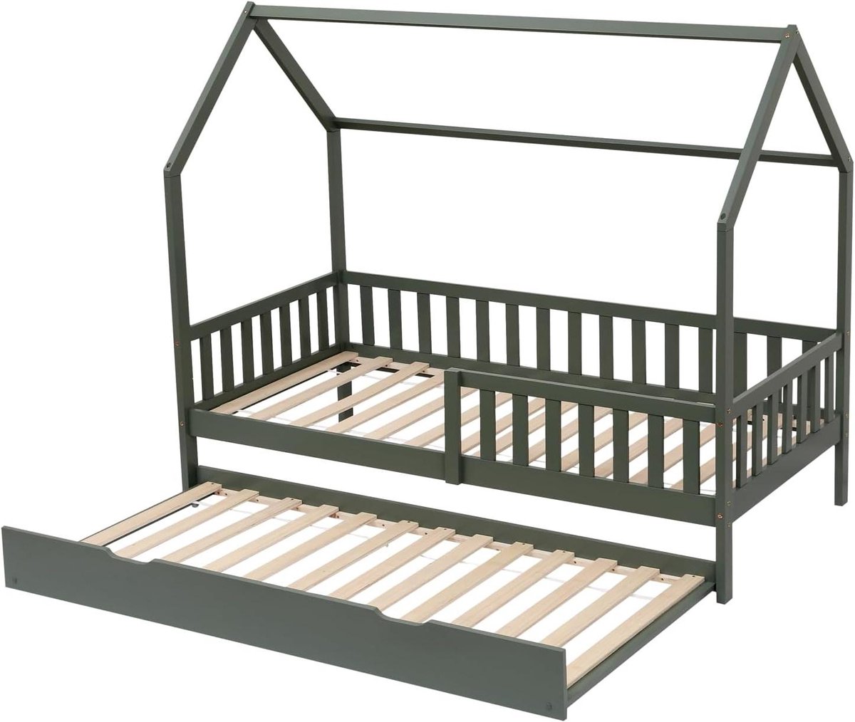 Kinder Kajuitbed - Hutbed Kinderbed - Spelen en slapen - Met uitschuifbaar bed - 190x90cm - Groen