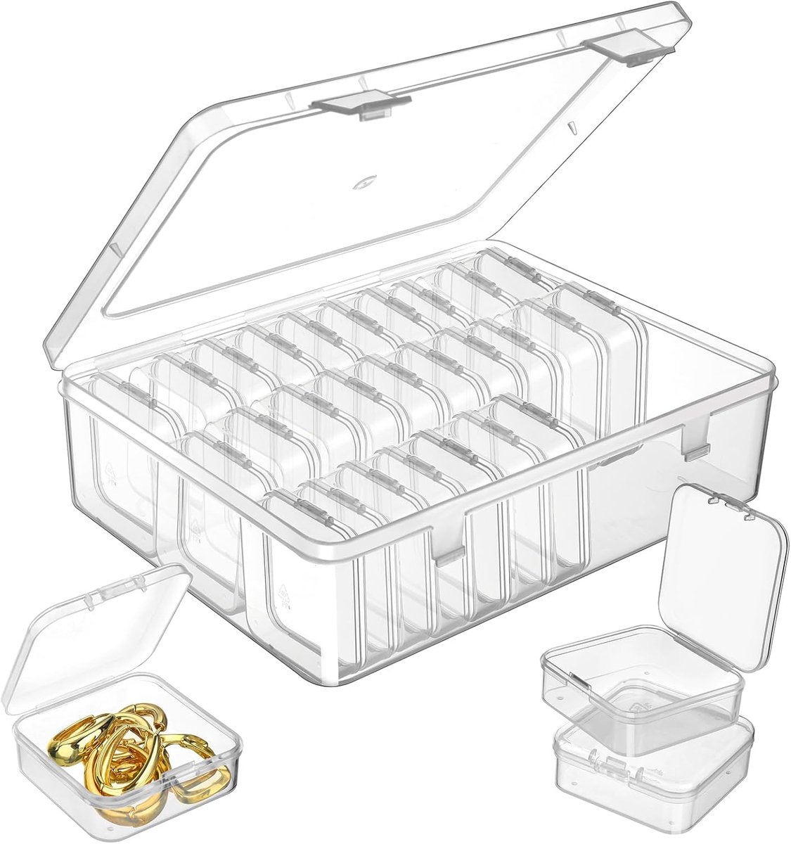Daity Mini-opbergdoosjes voor onderdelen — 30-pack — plastic organizerdoosjes met tussenschotjes — Stofdicht dekselontwerp — Ideaal voor het opbergen van sieraden, kleine kralen en diamond painting-accessoires