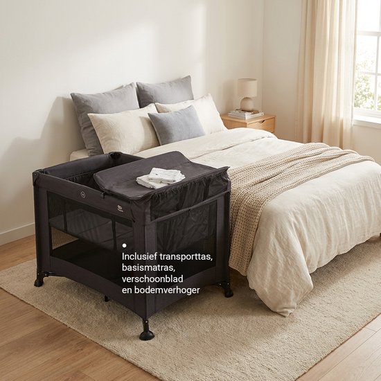 Novi Baby® Nolan Luxe Air+ Campingbed/Box - Zwart Melange - Compact inklapbaar campingbed - Inclusief transporttas van Novi Baby® — afbeelding 2