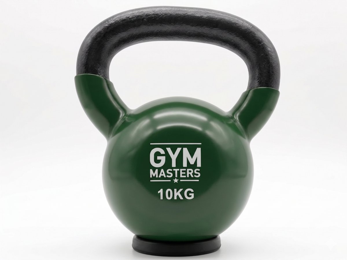 Gym Masters Kettlebell 10 kg – Vinyl Kettlebell met Rubberen Bodem – Optimale Vloerbescherming & Veilig Trainen – Premium Grip – Thuis Fitness