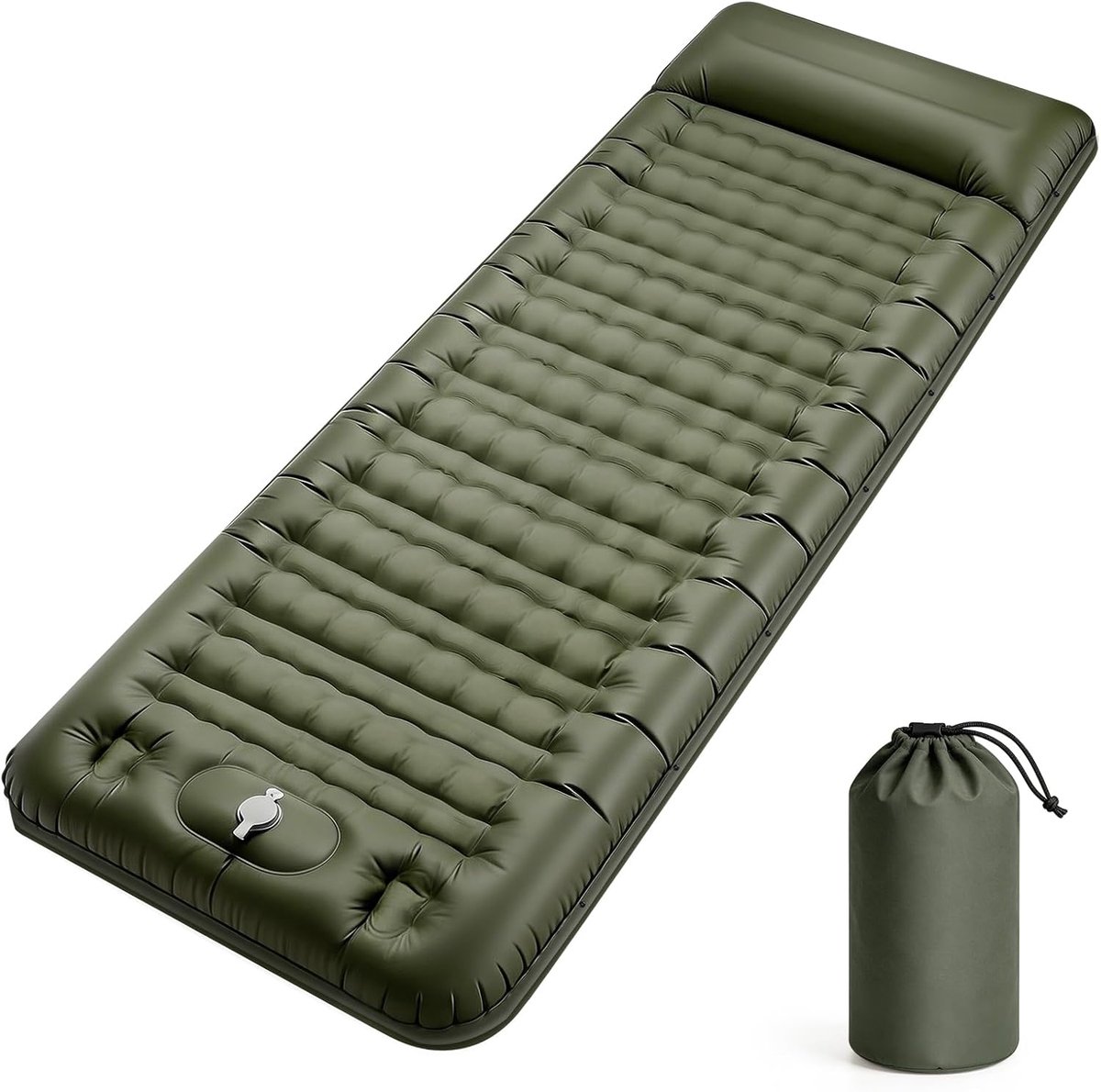 Camping Matras met Voetpomp en Kussen - Opvouwbaar Matras - Vouwmatras - Camping Matje - Slaapmat - Logeer Matras - Luchtmatras - Kampeer Matras - Camping Bedje - Nylon/TPU - 197 x 70 x 16 cm - Groen - van Imperatoris