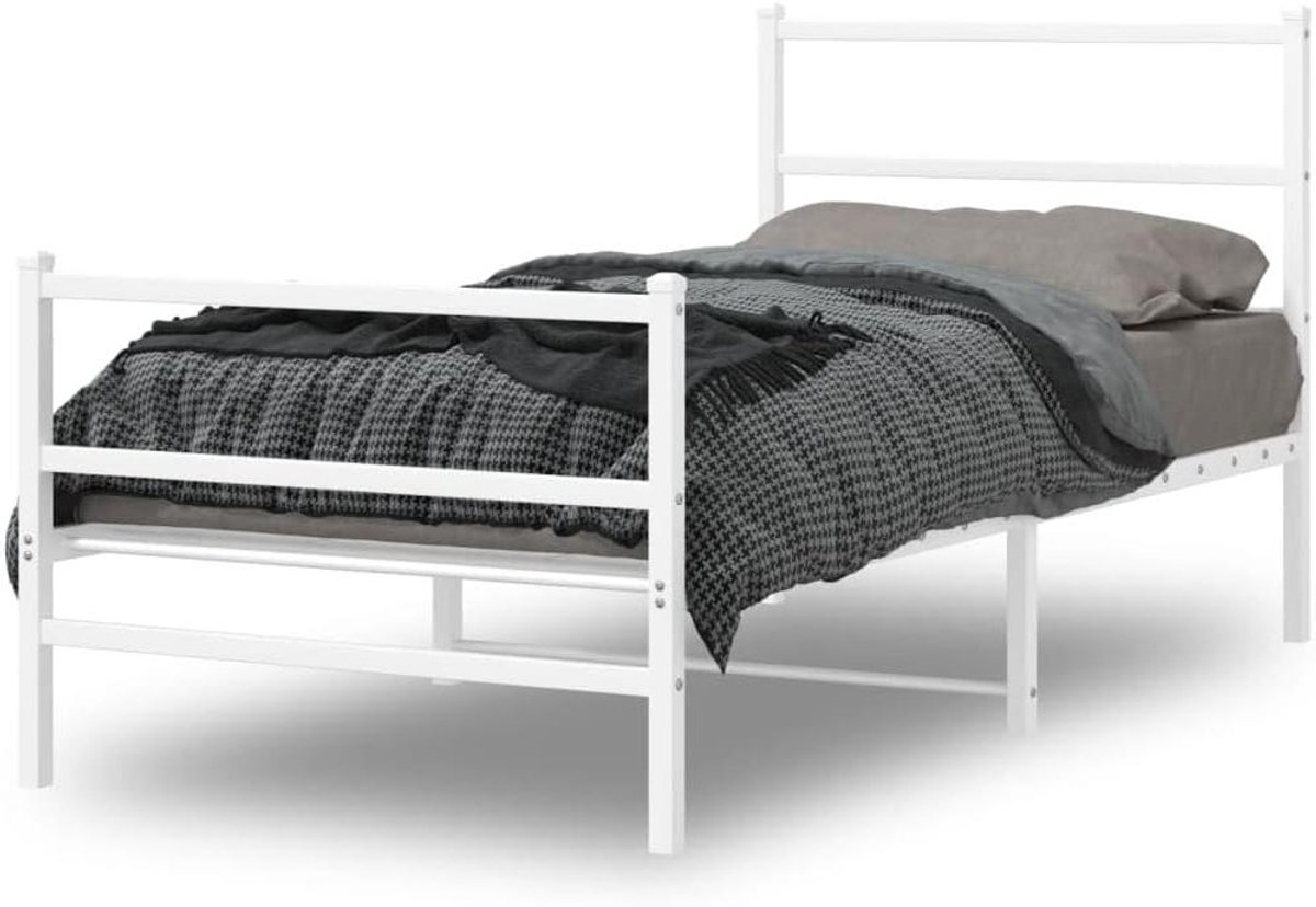 Metalen Bedframe - Ledikant Logeerbed - Slaapkamer Inrichten - Robuuste Constructie - 90x190 cm - Wit