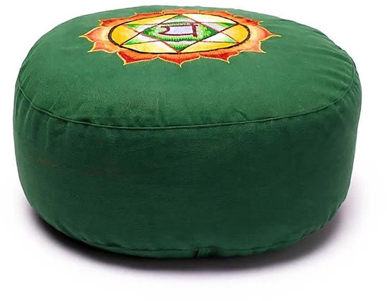 Meditatiekussen 4e chakra geborduurd - 33x17 - Boekweit - Katoen - Groen van Yogi & Yogini — afbeelding 3