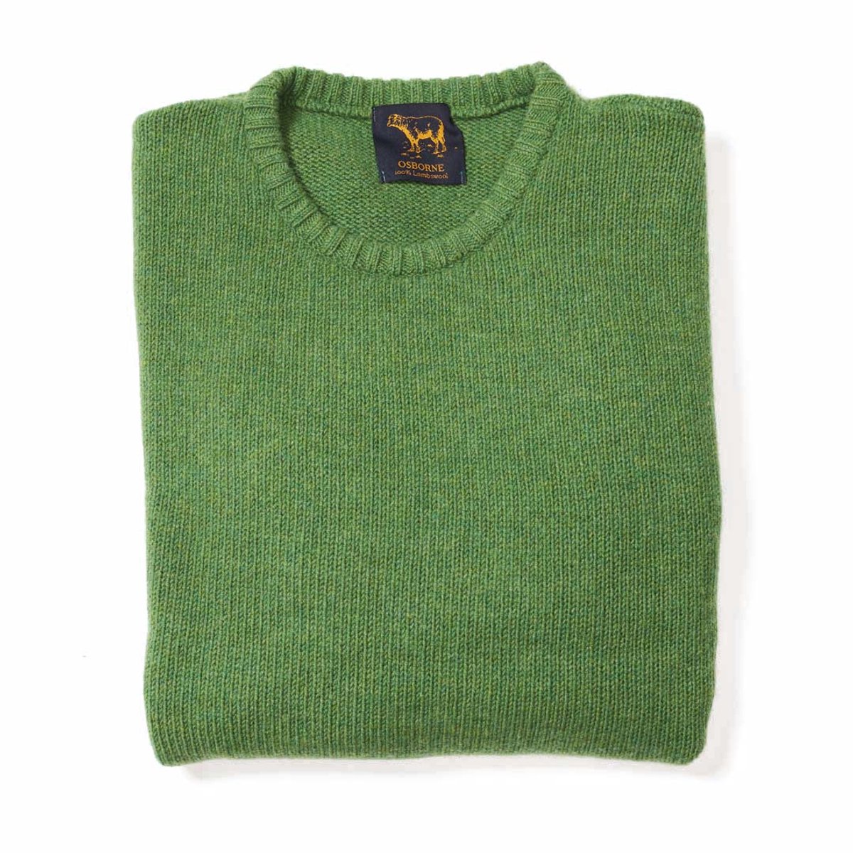 Osborne Knitwear Trui met vervilte ronde hals - Lamswol - Watercress - XL