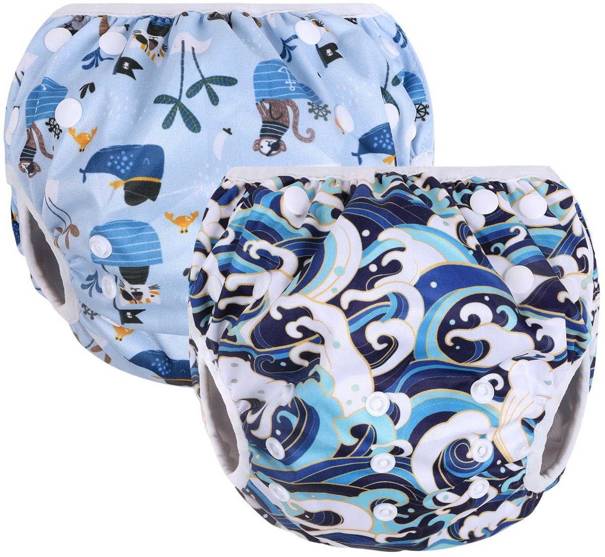 SPHProducts - babyzwembroek - herbruikbare zwemluier - verstelbaar en wasbaar - blauw piratenschip - zwemluier voor peuters - geschikt voor 0 tot 3 ja
